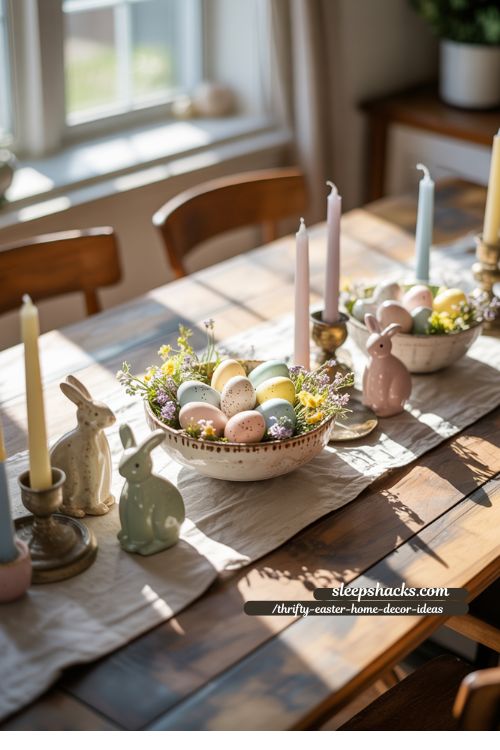 Budget Friendly Thrifted Easter Table Centerpieces for Spring Dining Decor