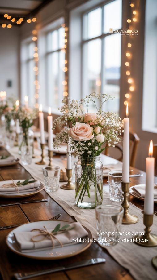 Budget Wedding Table Decor Ideas with DIY Mason Jar Centerpiece