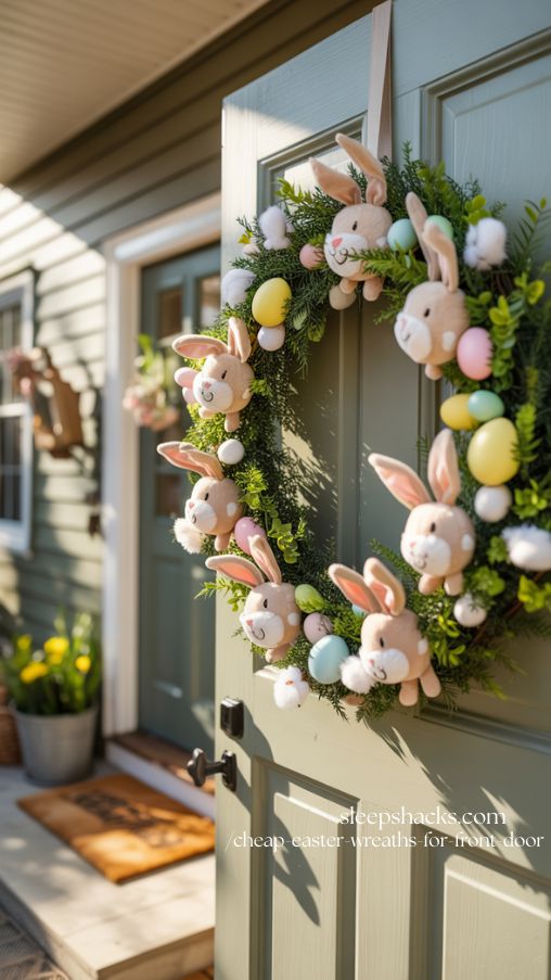 Bunny Butt Accents Cheap Easter Wreath on Front Door