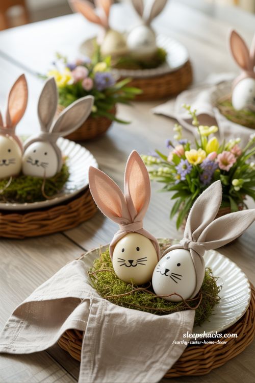 Bunny-Eared Easter Eggs Tableplace Accents Cozy Earthy Spring Decor