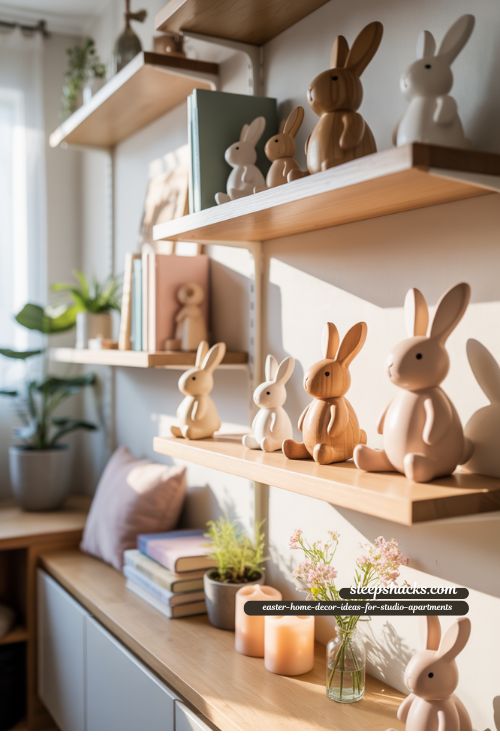 Bunny Figurine Shelf Styling Easter Decor for Studio Apartments