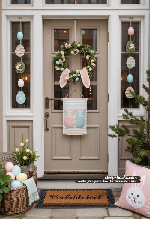 Bunny-Themed Door Mat for Townhouse Front Porch