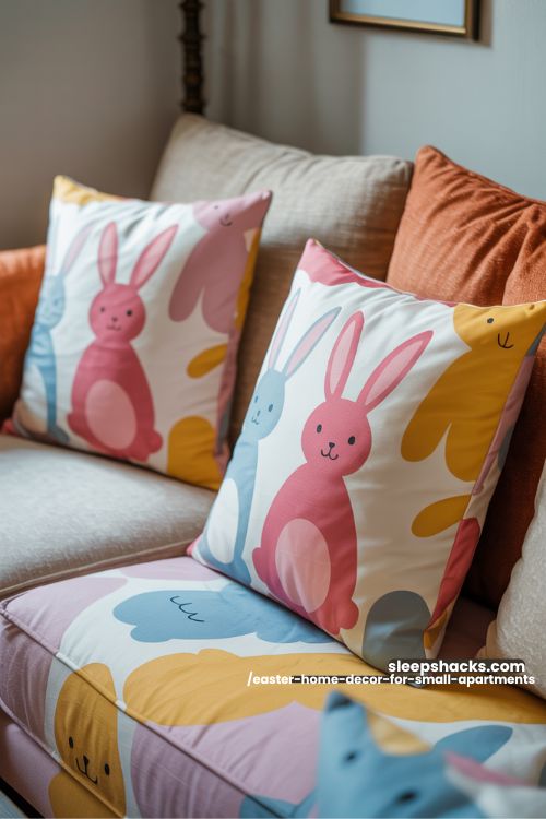 Bunny-Themed Throw Pillows Easter Decor For Small Apartments