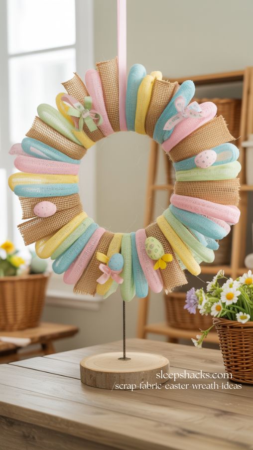 Burlap and Pastel Mesh Easter Wreath
