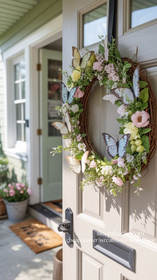Butterfly Spring Cheap Easter Wreath on Front Door