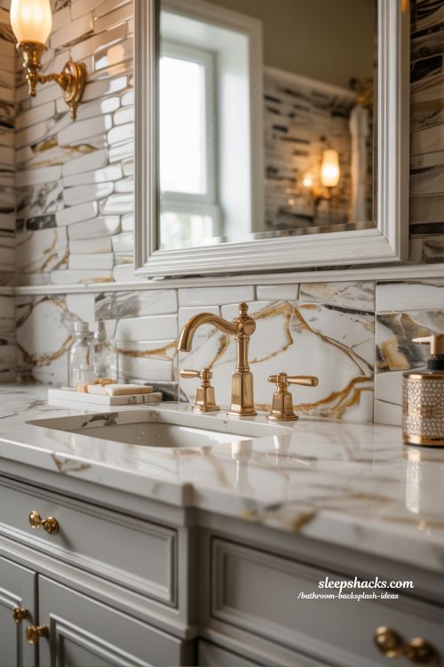 Calacatta Stone Mosaic Bathroom Backsplash Ideas for Luxury Finishes