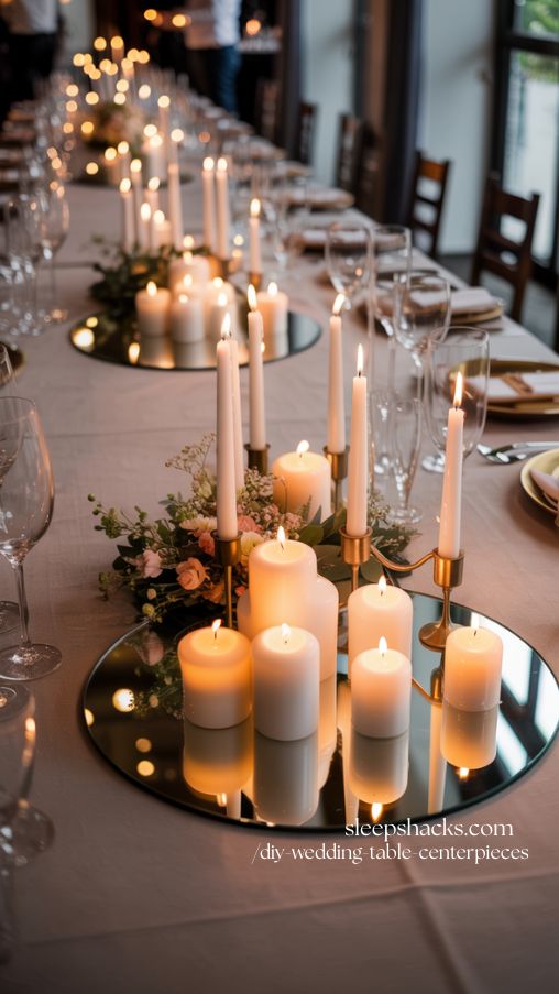 Candle and Mirror Wedding Centerpieces