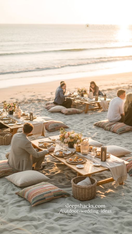 Casual Beach Picnic Wedding Reception with Cozy Intimate Vibes
