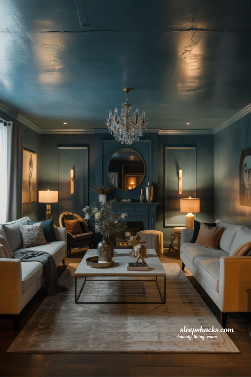 Ceiling Drama Painted Ceilings for Depth Moody Living Room