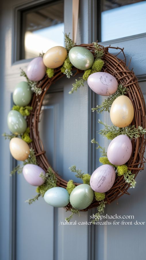 Chalky Painted Plastic Egg Wreath for Rustic Easter Front Door