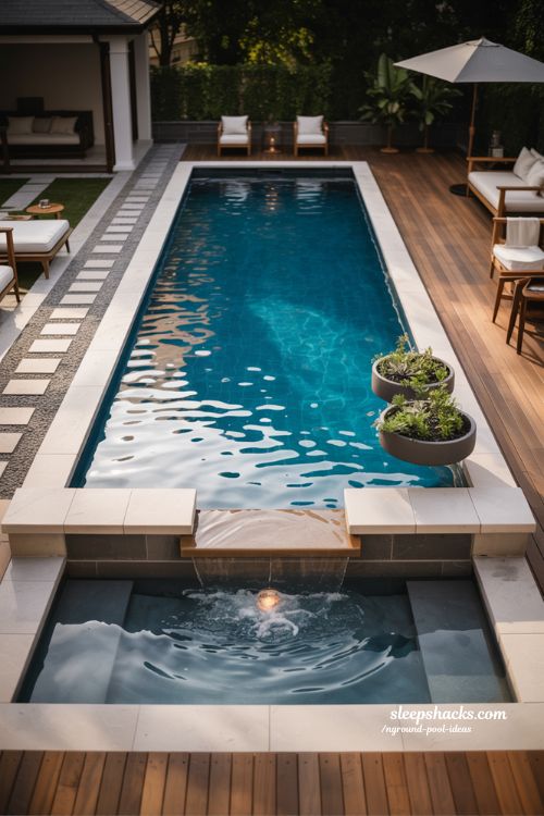 Classic Rectangular Inground Pool with Stone and Wood Decking