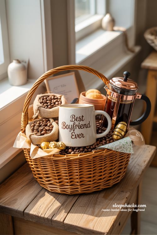 Coffee Lover’s Cozy Easter Basket Personalized Gift for Him