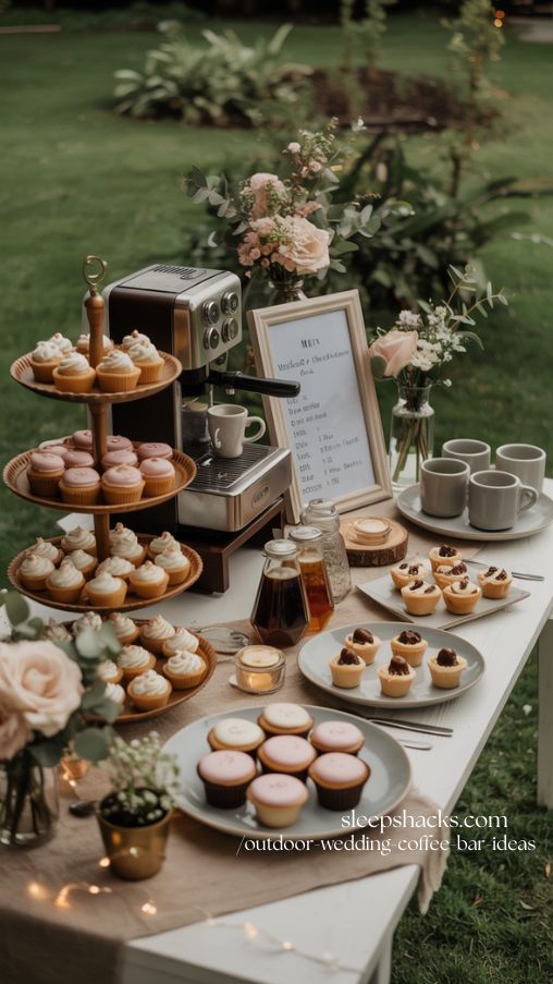 Coffee and Dessert Pairing Station for Outdoor Wedding