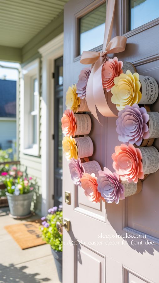 Colorful DIY Paper Flower Easter Wreath for a Cheerful Front Door