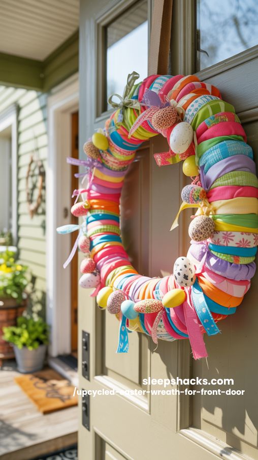 Colorful Fabric Scrap Spring Easter Wreath for Front Door