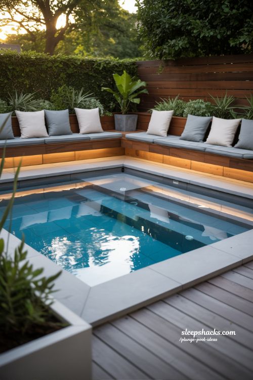 Compact Plunge Pool with Built-In Seating for Small Backyards