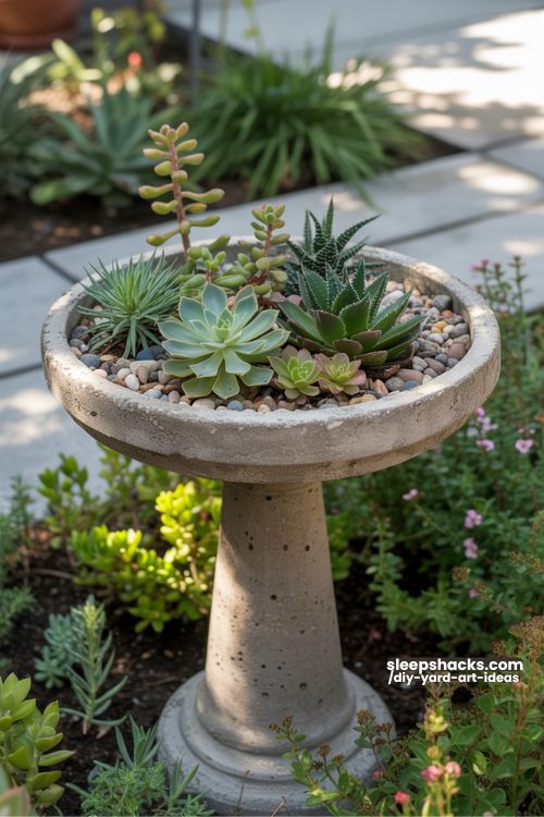 Concrete Birdbath Succulent Planters for Backyard