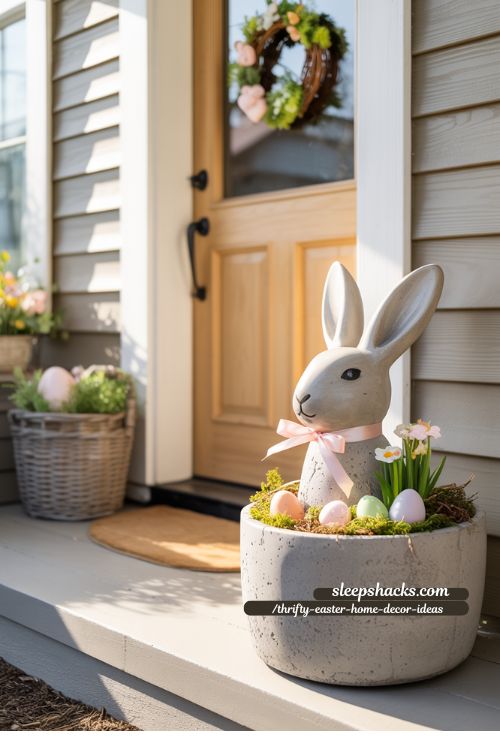 Concrete Bunny Planter Porch Decor for Thrifty Easter Home Styling