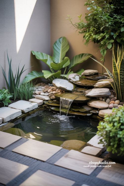 Corner Garden Feature Small Ponds With Waterfall Ideas Hidden Backyard