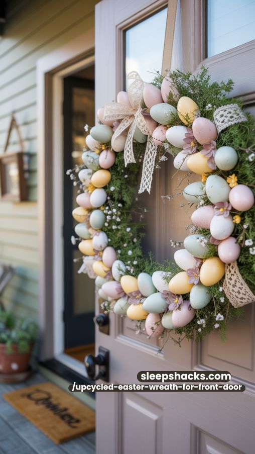 Cottagecore Pastel Egg Easter Wreath for Front Door