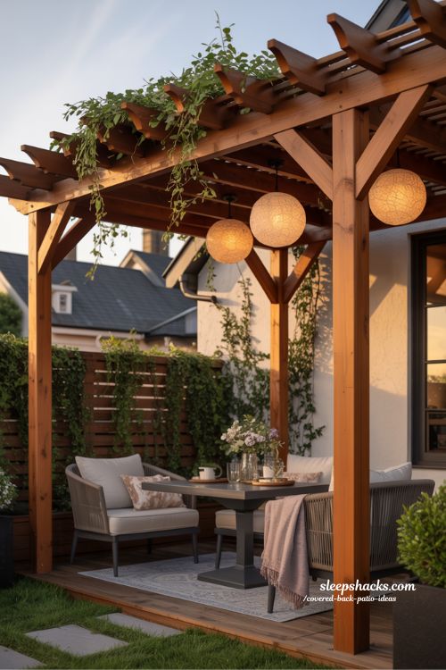 Cozy Pergola With Pendant Lighting for Backyard Charm