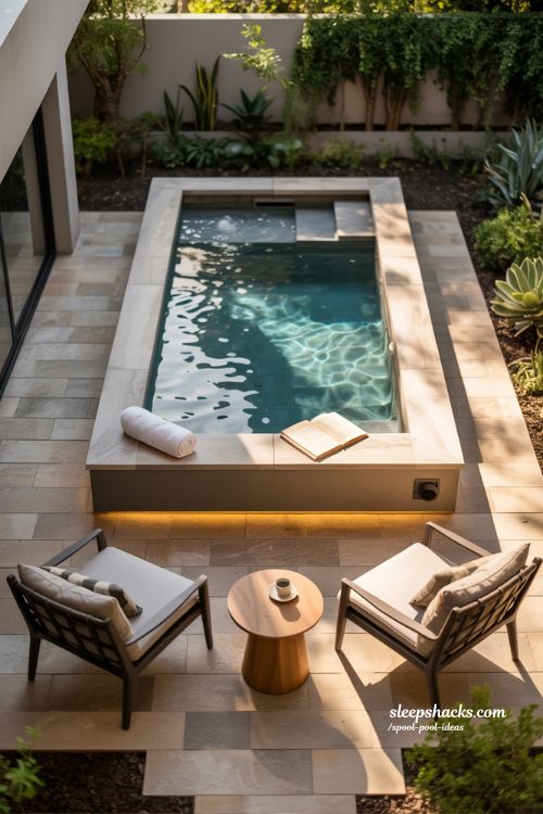 Cozy Rectangular Spool Pool for a Stylish Small Backyard