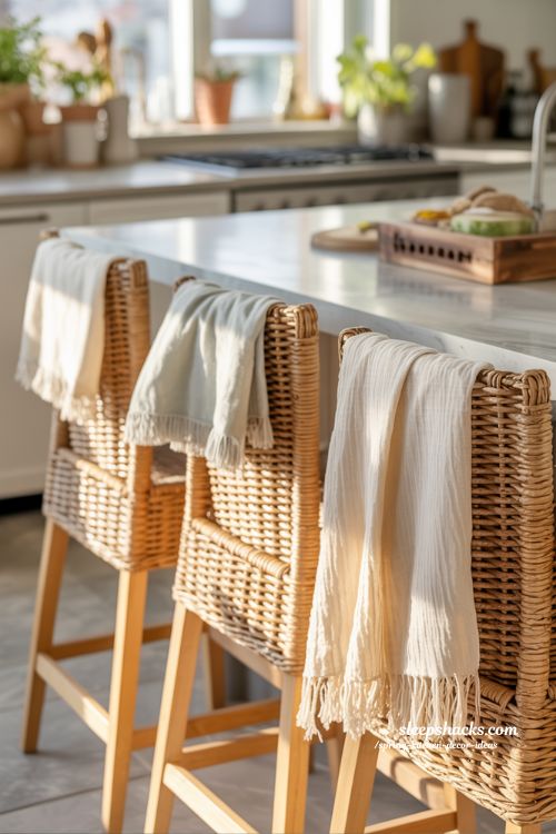 Cozy Spring Kitchen Seating with Woven Textures