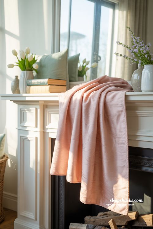 Cozy Throw Blanket Draped on the Mantel for Spring Warmth