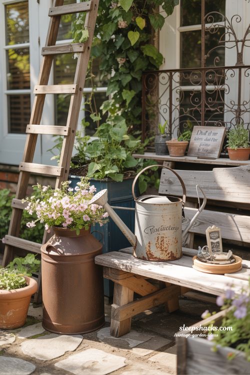 Cozy Vintage Garden Ideas with Rustic Antique Decor