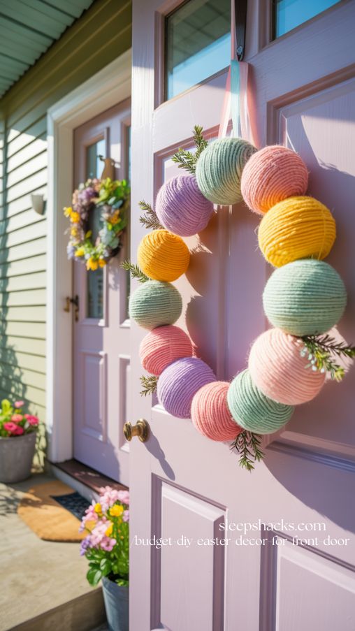 Cozy Yarn-Wrapped Easter Egg Wreath for a Cheerful Spring Front Door