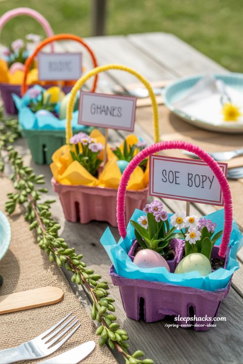 DIY Berry Carton Planters for Playful Spring and Easter Decor