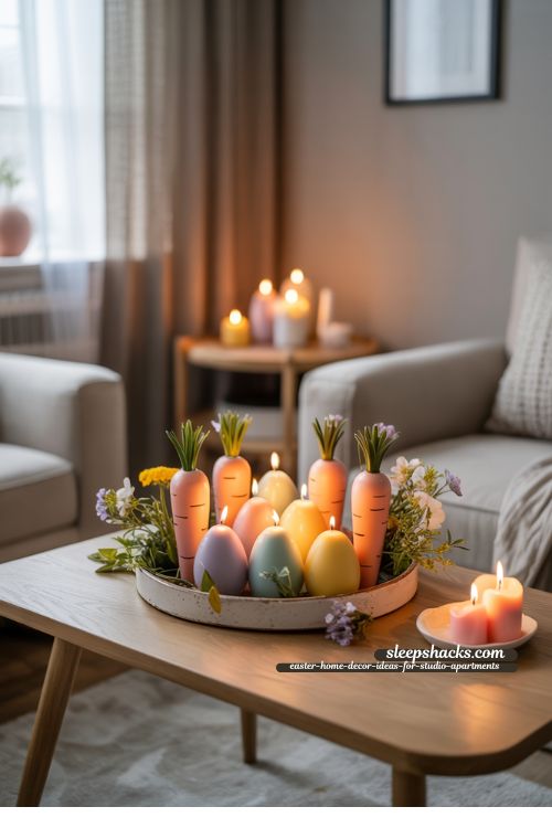 DIY Carrot and Egg Candle Easter Decor for Studio Apartments