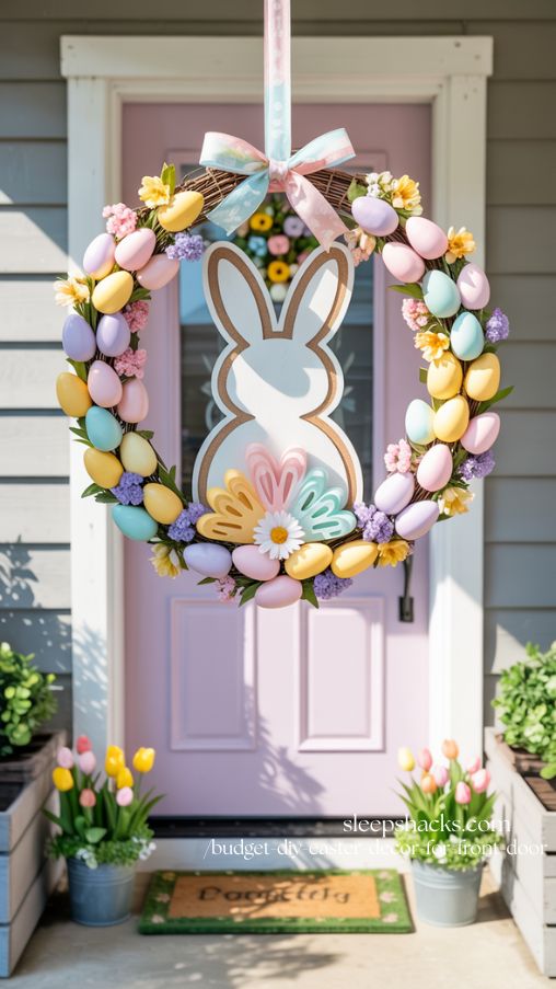 DIY Dollar Tree Bunny Easter Wreath for a Cheerful Spring Front Door