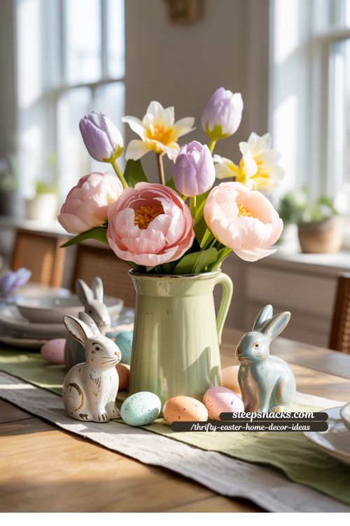 DIY Easter Centerpiece with Faux Flowers for Budget-Friendly Spring Decor