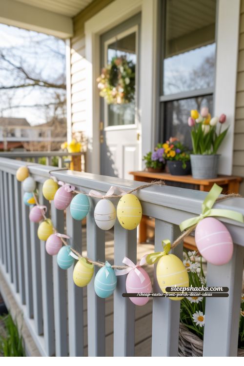 DIY Easter Egg Garland for Cheap Easter Front Porch Decor
