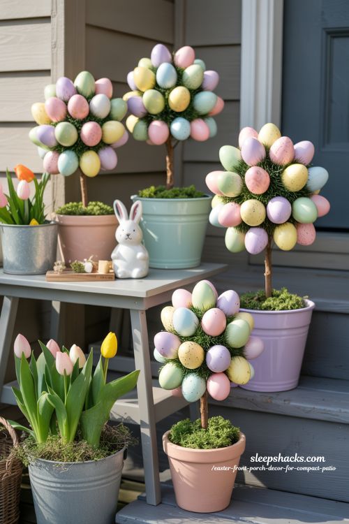 DIY Egg Topiary Trees For Compact Front Porch Easter Decor