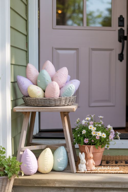 DIY Fabric Easter Eggs For Compact Front Porch Decor