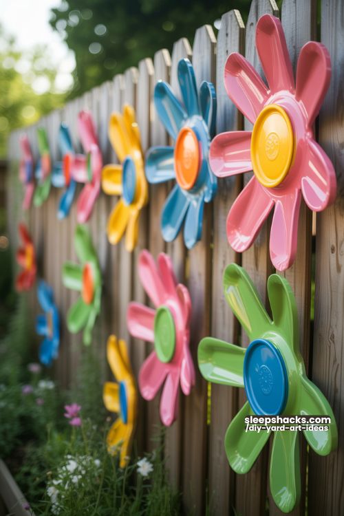 DIY Fence Flowers From Upcycled Plastic Trays