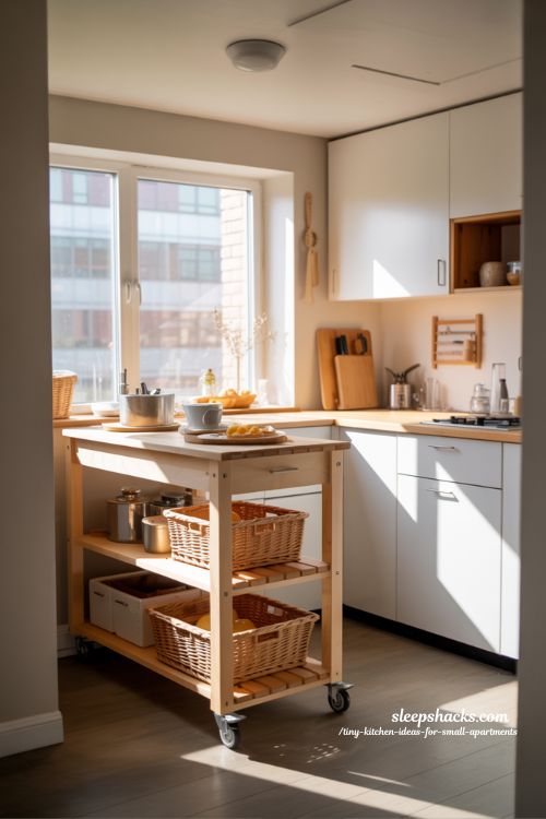 DIY Island Tiny Kitchen Ideas For Small Apartments With Portable Countertop
