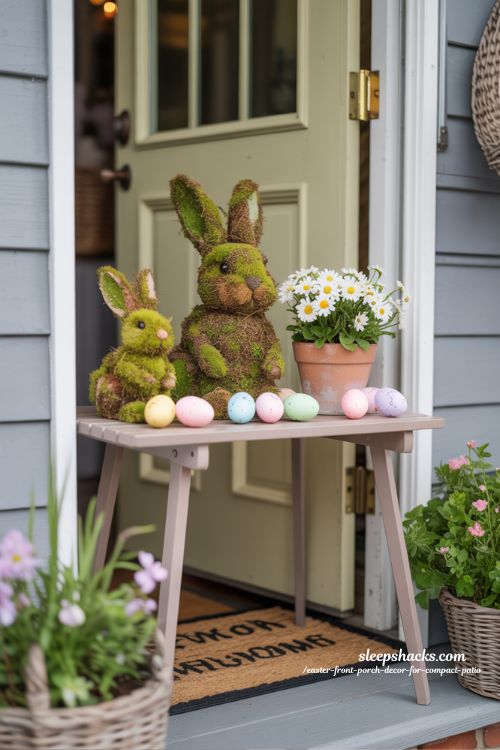 DIY Moss Bunny Centerpiece Decor For Small Easter Porch