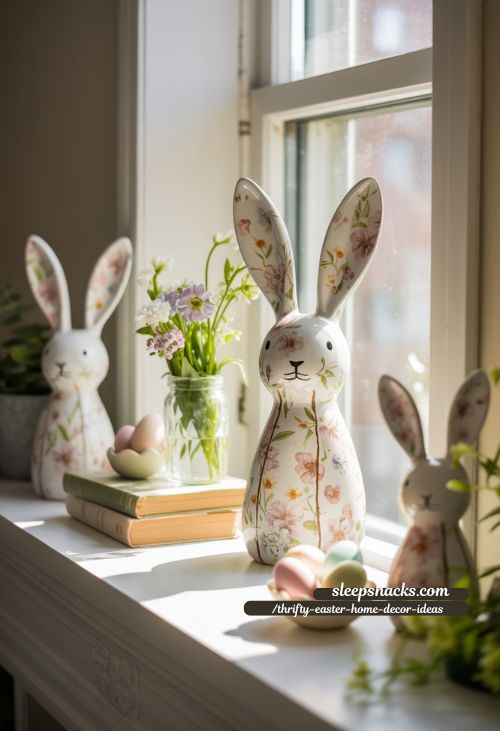 DIY Napkin Decoupage Easter Bunnies Thrifty Spring Decor Idea