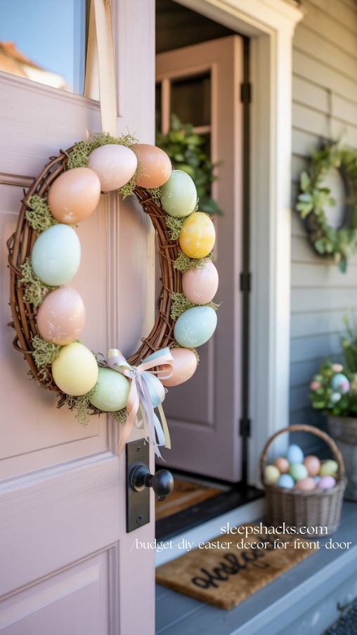 DIY Real Egg Easter Wreath with Pastel Painted Eggshells