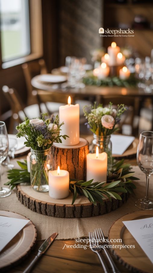 DIY Rustic Candle-Centered Wedding Table
