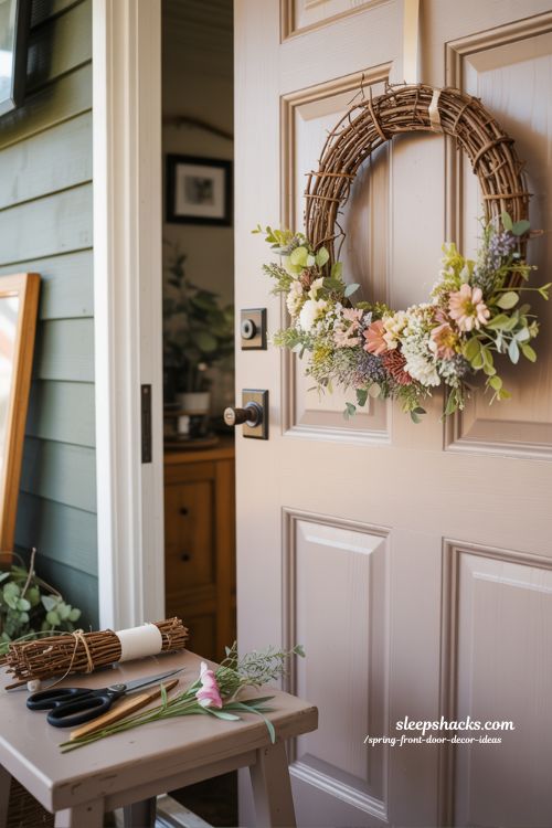 DIY Spring Front Door Decor Ideas with Handmade Wreath Charm