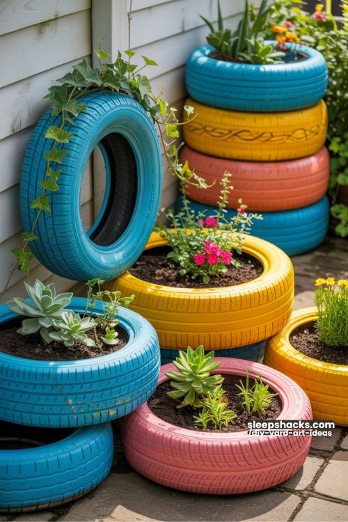 DIY Vibrant Tire Planters for Backyard