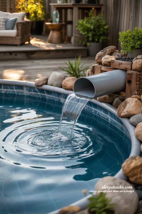 DIY Waterfall Above Ground Pool Budget Backyard Spa Idea