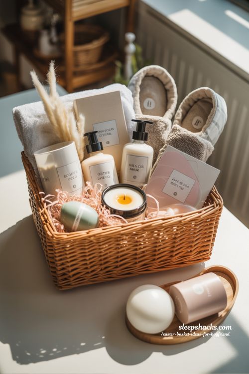 DIY spa Easter basket for boyfriend, self-care Easter gift, cozy personalized gift basket