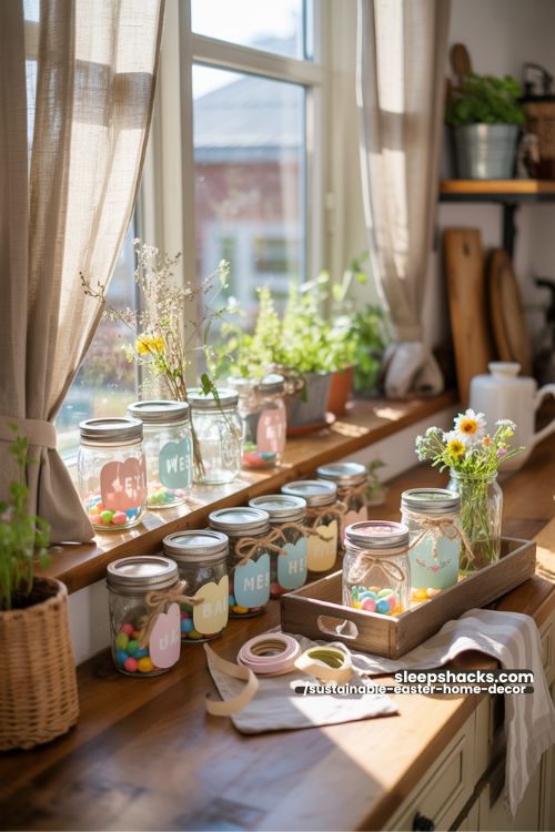 Decorated Mason Jars for Sustainable Easter Storage and Decor