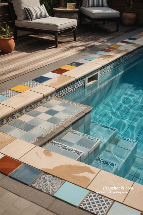 Decorative Pool Tiles Ideas for Artistic and Polished Backyard Pool Spaces