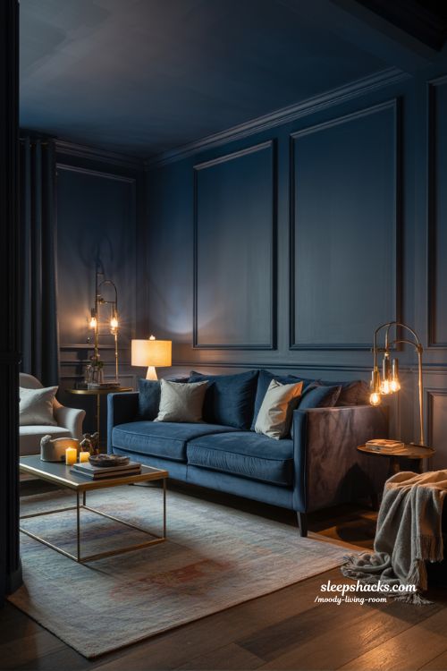 Deep Navy Elegance Classic Moody Living Room